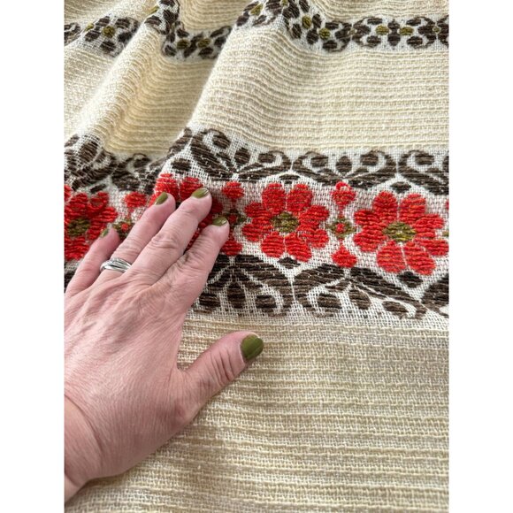 Vintage 70s curtain, beige, brown, red striped woven pleated panel, for each - Picture 5 of 10